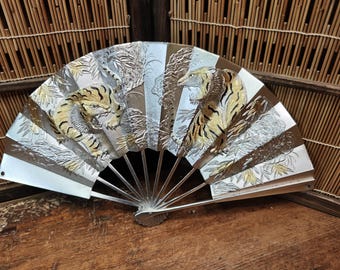 Vintage Japanese Brass Tiger Fan Ornament Lucky Charm Showa Decor Collectible C434