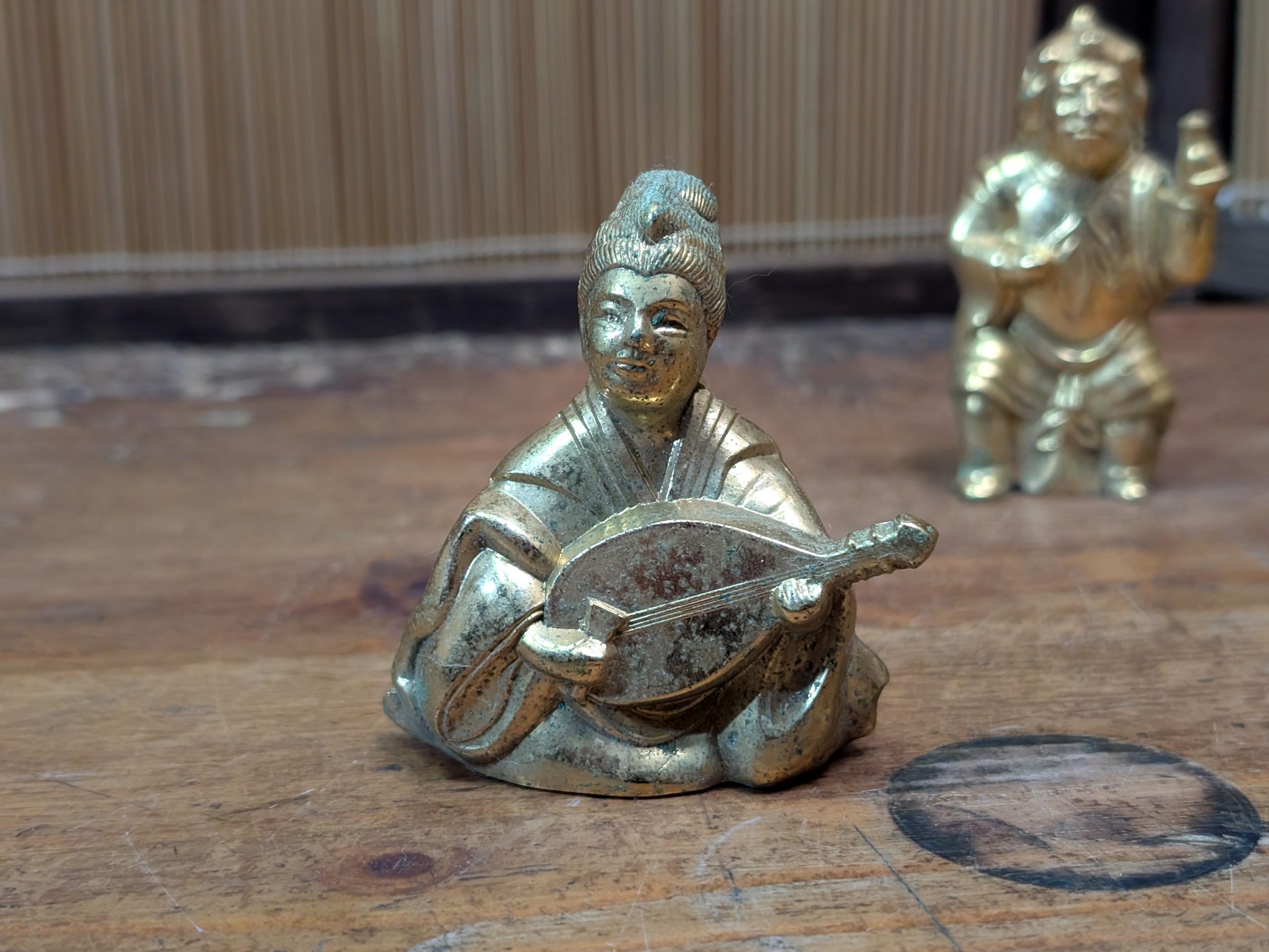 Japanese Seven Lucky Gods Shichifukujin Brass Figurine Set Antique