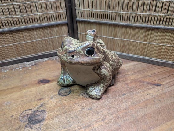 置物 RIKIYA Japanese Shigaraki Ware Frog Statue Vintage Pottery Garden