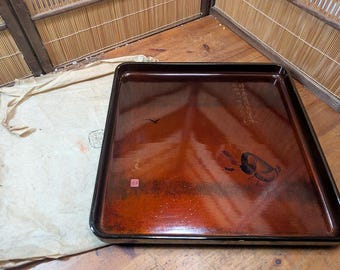 1800s Japanese Sakura Wood Tray Edo Meiji Urushi Lacquer Signed Antique C208