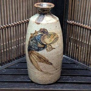 Japanese Vintage Sake Bottle | Handmade & Hand Painted Ceramic Tokkuri | Signed Okinawa Pottery | Made in Japan | 酒器 CC10