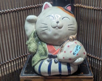 ヴィンテージの青と白の中国製招き猫の置物 ペア 手描き - Etsy 日本