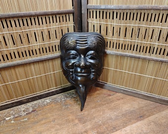 Meiji Era Japanese Okina Noh Mask Signed Steel Antique from Japan Auction Z23A