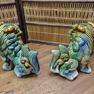 Large Okinawan Shisa Lion Pair Vintage Ceramic Guardians Japan Gov Auction C353 image 4