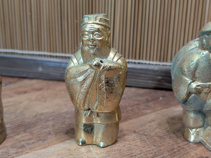 Japanese Seven Lucky Gods Shichifukujin Brass Figurine Set Antique