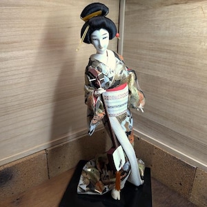 Vintage 1980s Japanese Dancing Geisha Doll | 40cm Handmade Kimono Doll in Glass Case | Japan Gov Auction | Traditional Art Made in Japan BB1