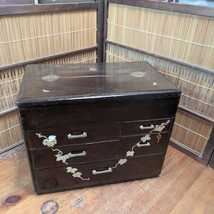 Rare 1950s Japanese Wooden Sewing Box 5 Drawer Chest – Wabi Sabi Vintage Storage – Gov Auction Antique Japan Organizer Cabinet C135