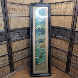 Extremely Rare 1800s Japanese Oil Painting | Fuji Mountain Kakejiku | Signed | 31.5&quot;x9&quot; | Antique framed Scroll | Gov Auction Japan C150