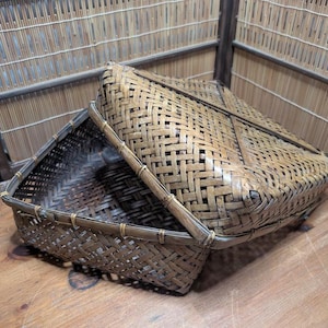 Japanese Vintage 1970s Take Kago • Bamboo Storage Box • Gov Auction Find • Wabi Sabi Home Decor • Unique Japan Basket made in Japan CS35