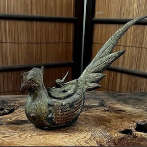 Rare Japanese Steel Phoenix Incense Burner | Bird-Shaped Antique Kōro | Meiji–Taisho Era | Gov Auction Find | – Made in Japan C28P