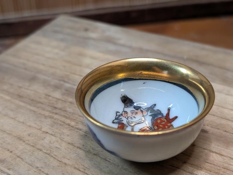 旧家蔵出し品　九谷焼　盃　大盃洗　養老瀧　木箱入り 希少な1950年代の日本製盃（さかづき）酒器セット | 九谷焼の縁起物