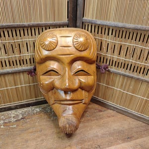 木製の彫刻マスク Japanese wood mask - Etsy 日本