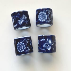 Mandarin Blue Chinoiserie Ceramic Napkin Rings Vintage Pier 1