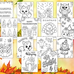 Fun Thanksgiving Coloring Pages Bundle 14 Pages for Kids & Adults Bold