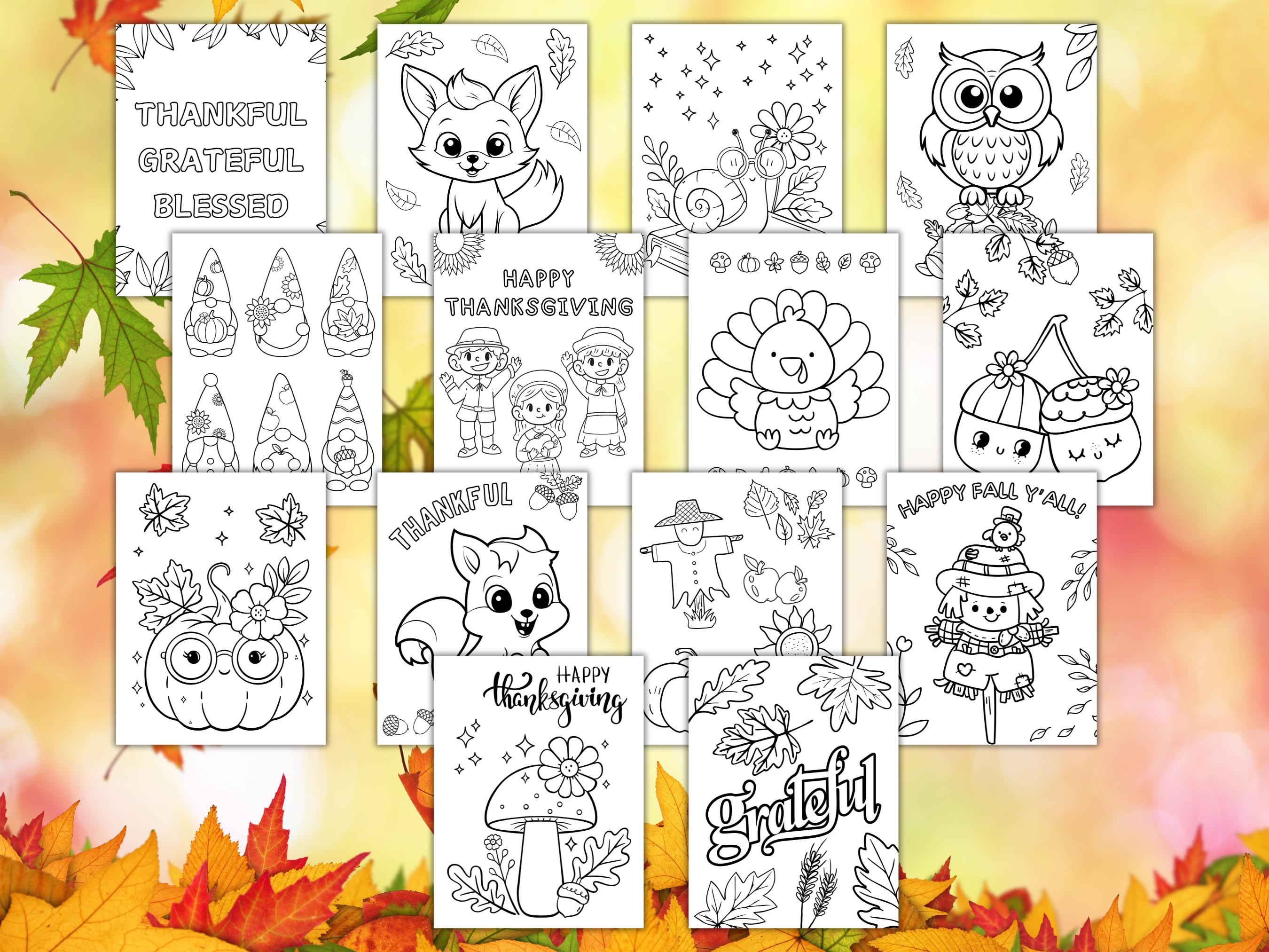 Fun Thanksgiving Coloring Pages Bundle | 14 Pages for Kids & Adults