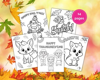 Fun Thanksgiving Coloring Pages Bundle | 14 Pages for Kids & Adults | Bold, Easy Autumn Sheets | Gobble, Gobble Up the Fun!