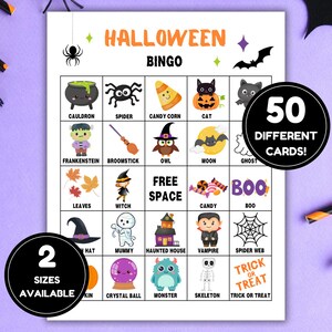 50 Halloween Bingo Cards with Call Sheet and Markers, Halloween Group Games & Teacher Resources, Halloween Teen Games for Family Game Night