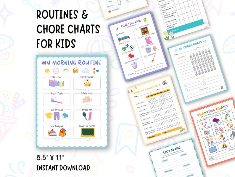 Fun Picture Chore Chart for Kids: Daily Checklist & Cleaning Routines ...