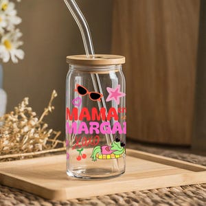 Mamacita Needs a Marg Tumbler | Cute 16 oz Glass Reusable Cup with Bamboo Lid and Straw | Great for Cocktails or Coffee