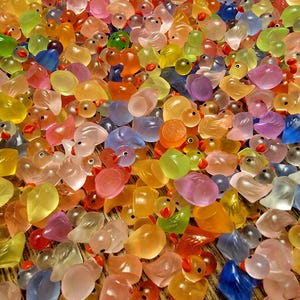 Miniature Ducks Glow in the Dark! Multicolor Resin Duck Minis - Choose Your Quantity - Ships in Holofoil Packaging - Approx. 1cm Size