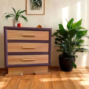 Vintage purple & gold chest of drawers – Unique glamorous Art Deco piece