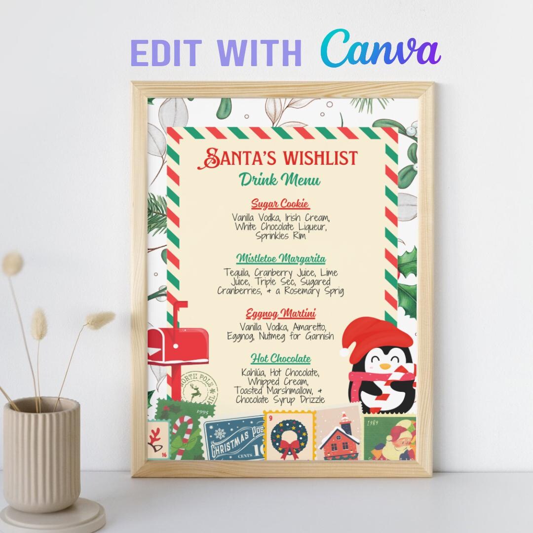 Santas Wish List Drink Menu Template Holidays Cocktail Bar Design ...