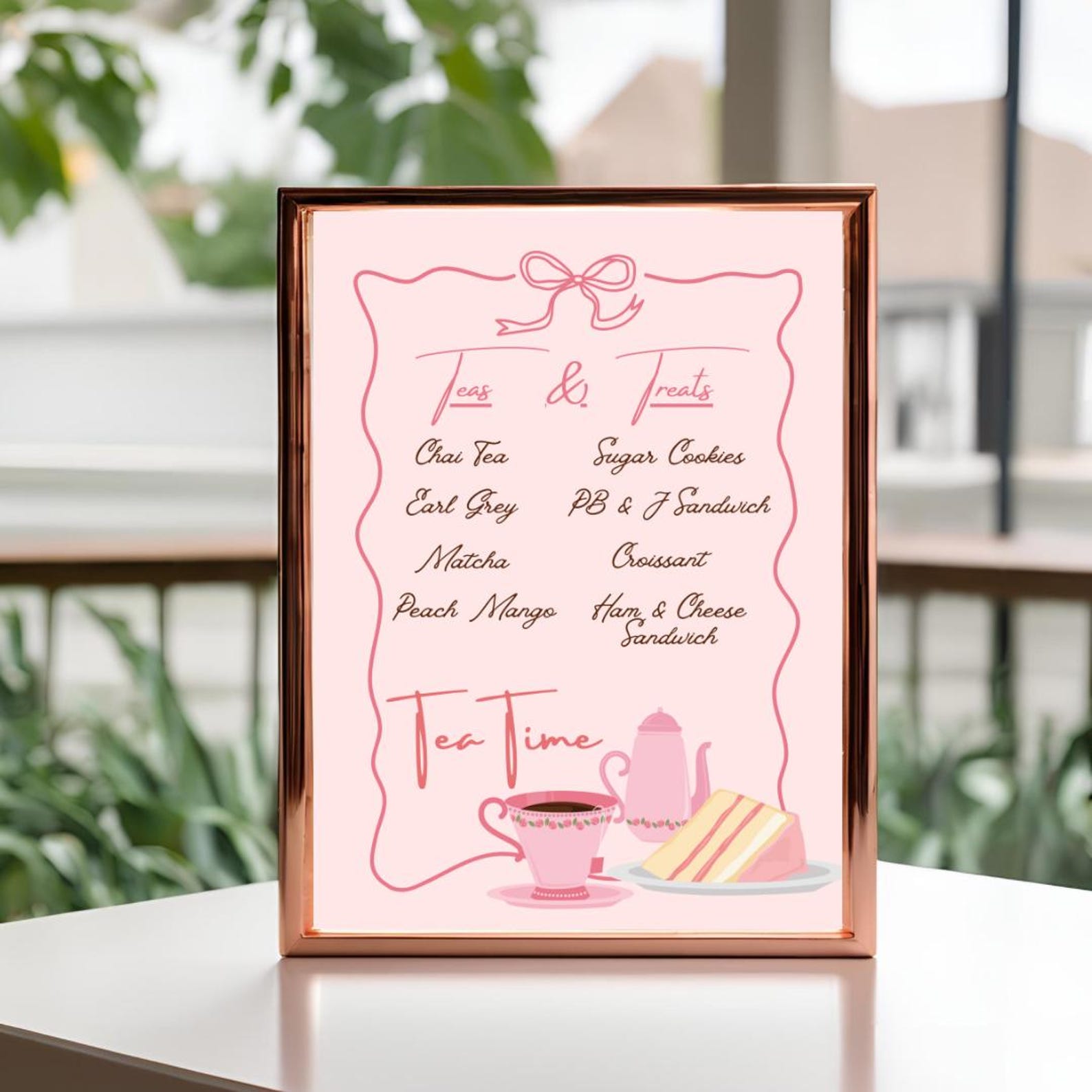 Tea Party Drink Menu Template Custom Tea Brunch Sign Editable Pink Tea ...