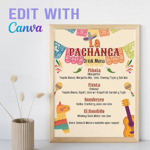 Modelo de cardápio de bebidas para o Cinco de Mayo Design de bar de coquetéis para noite mexicana para impressão para a festa de 5 de maio Editar bebidas DIY no Canva