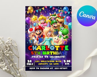 3 Rosalina Super Mario Galaxy Birthday Invitations, Printable 5x7 Inches Invitation, Kids Birthday Party Invitation, Editable Canva Template