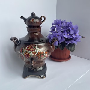 Unique vintage porcelain bottle in the shape of a samovar - functional kitchen decor