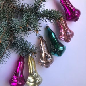 Vintage glass Bell ornaments set of 6 - Christmas tree decoration