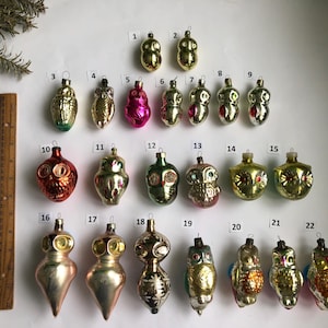 Vintage Owl Christmas glass ornaments, tree hanging figurines
