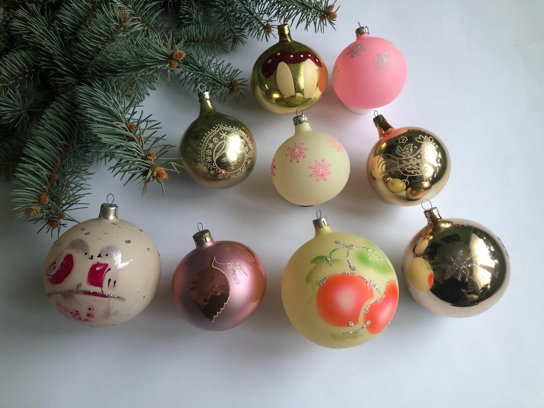 ヴィンテージガラスボールオーナメント - ソビエトクリスマスツリーの