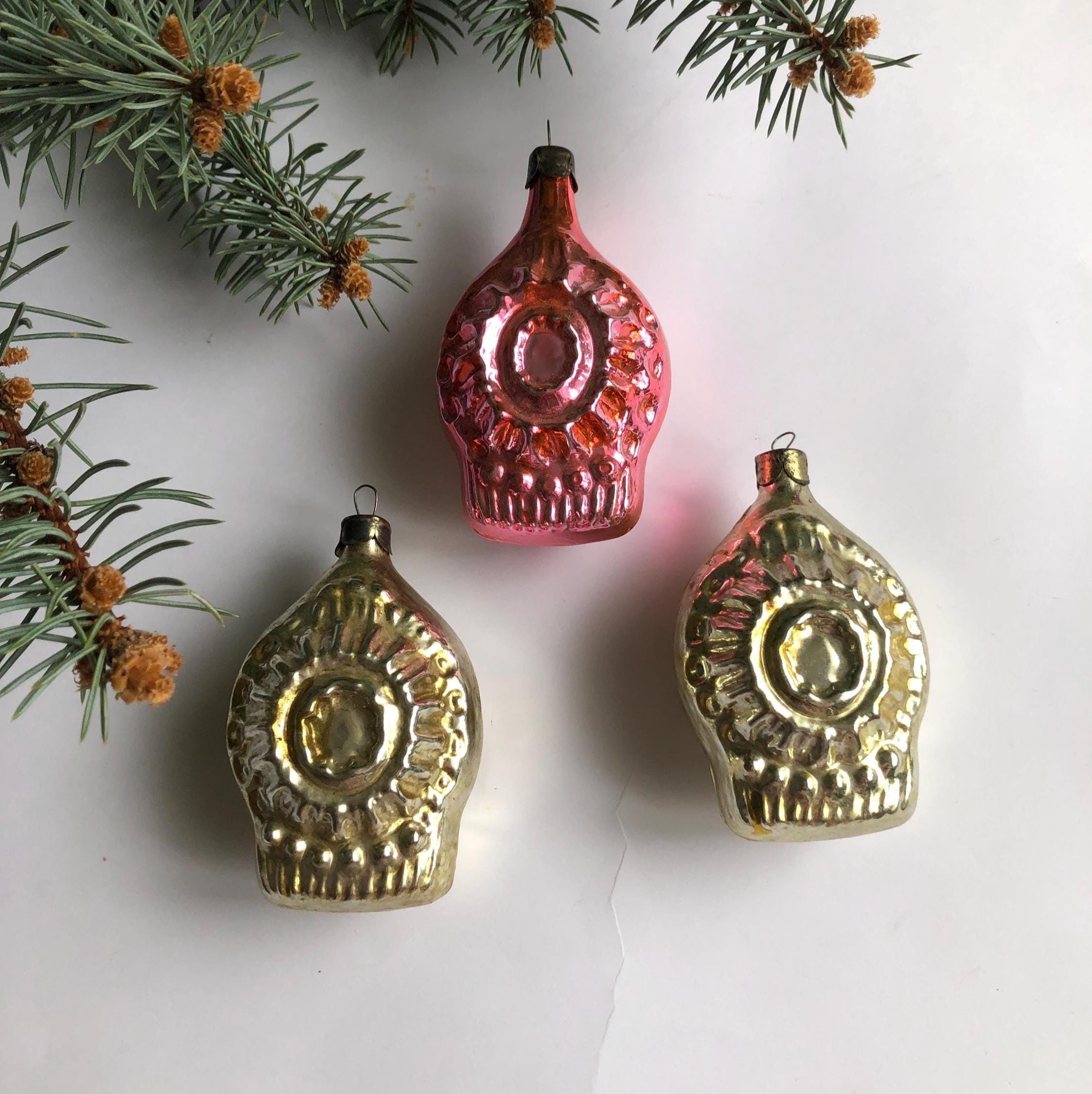 ガラスの花飾り3個セット - ヴィンテージクリスマスツリー