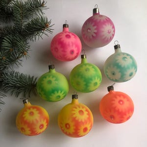 Vintage Glass Christmas Ornaments - Set of 8 Colorful Tree Decorations