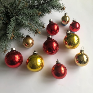 Vintage Glass Christmas Tree Ornaments, Red and Yellow Balls Decor