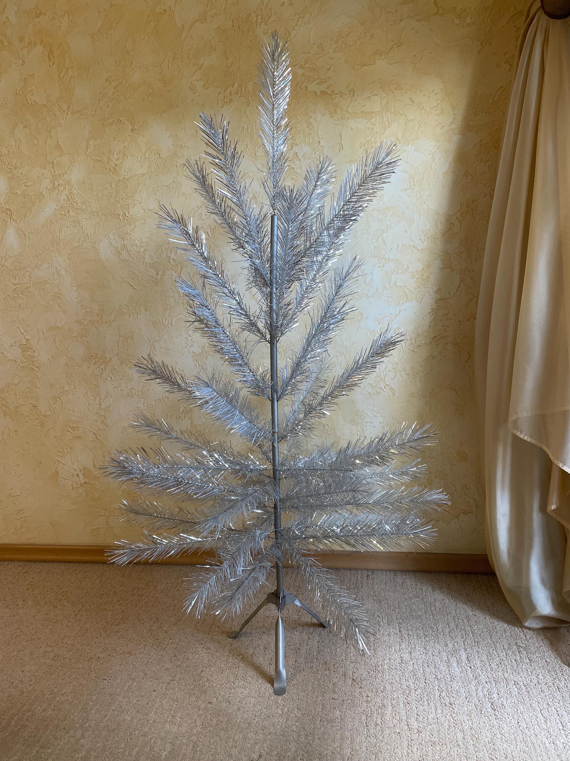 Vintage soviet tinsel Christmas tree – 1980s silver tree – 55" (140cm ) tall retro holiday decor – USSR sparkle tree