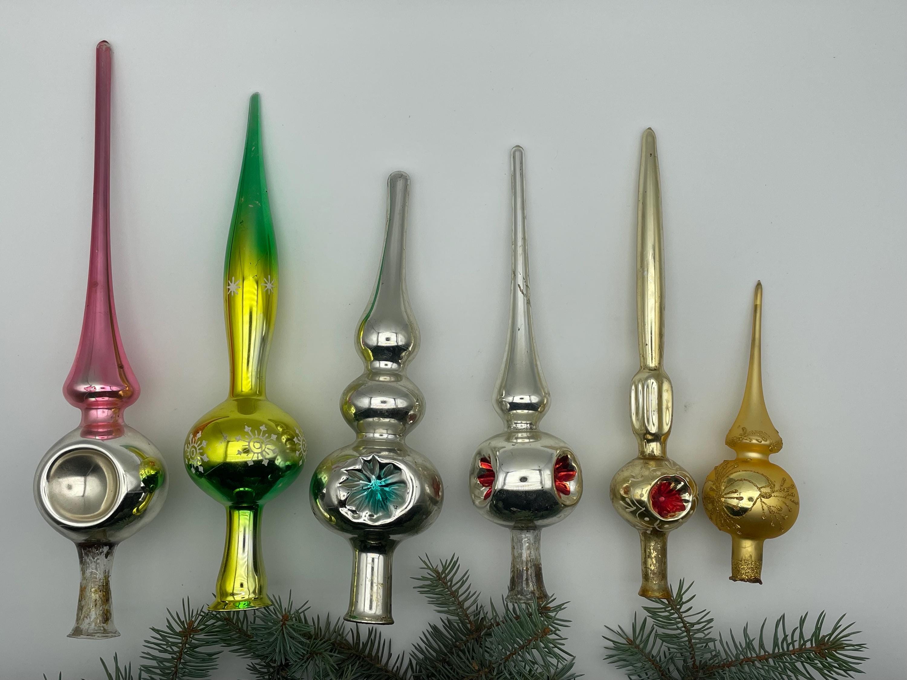 Lot De 2 Boules De Noël Anciennes - Verre Transparent Avec Dorure - Vintage