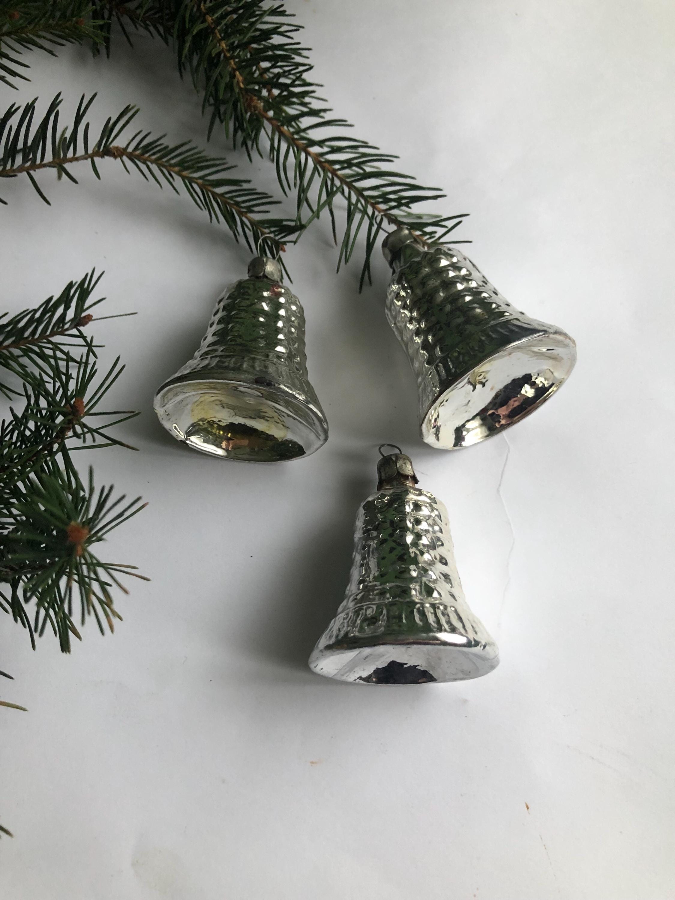 レトロなクリスマスデコレーション - ガラスベル3個セット、ソビエト風