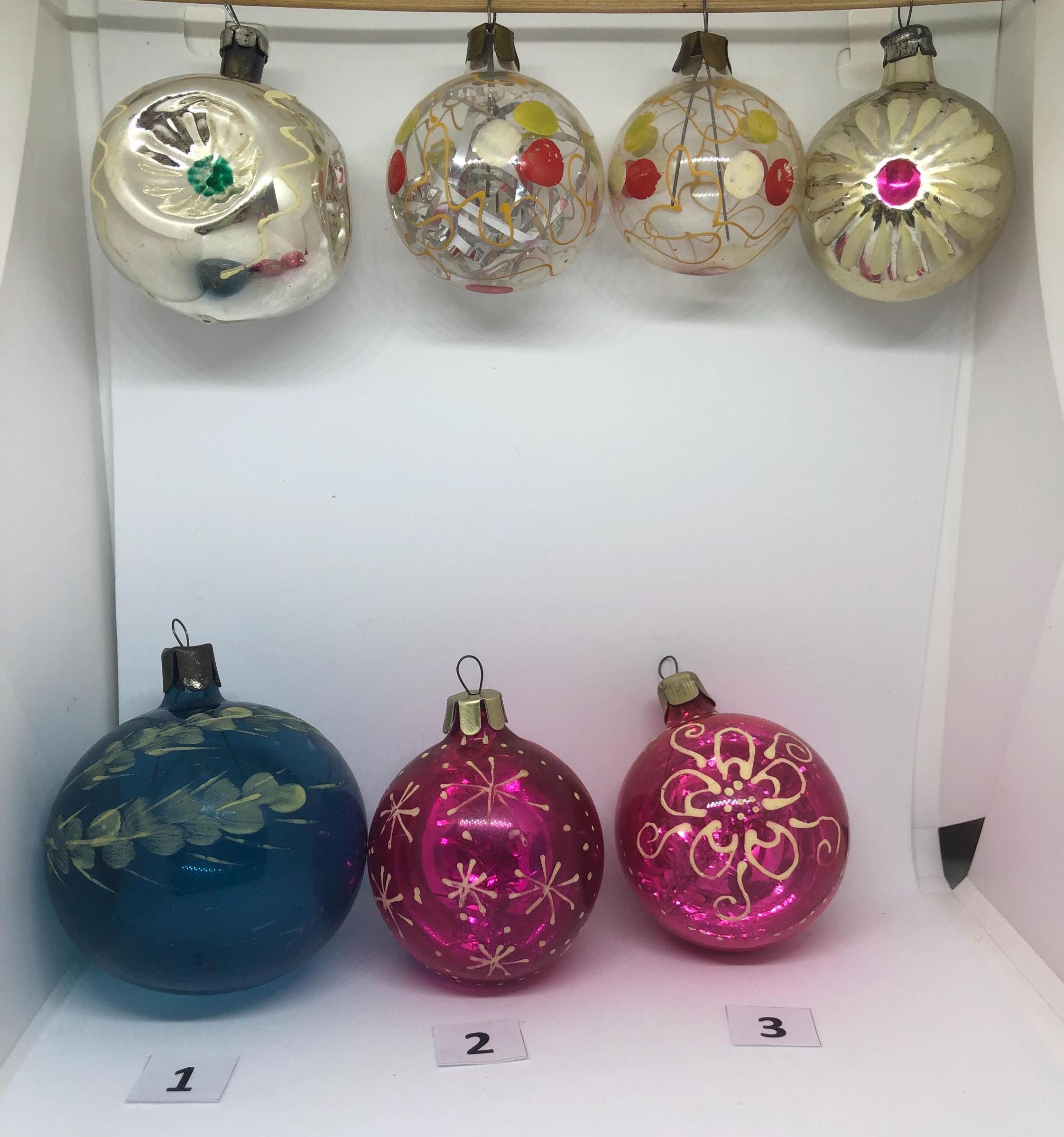 ソビエト　クリスマスオーナメント　ガラスオーナメント　ボール　6個セット ヴィンテージガラスボールオーナメント - ソビエトクリスマスツリーの