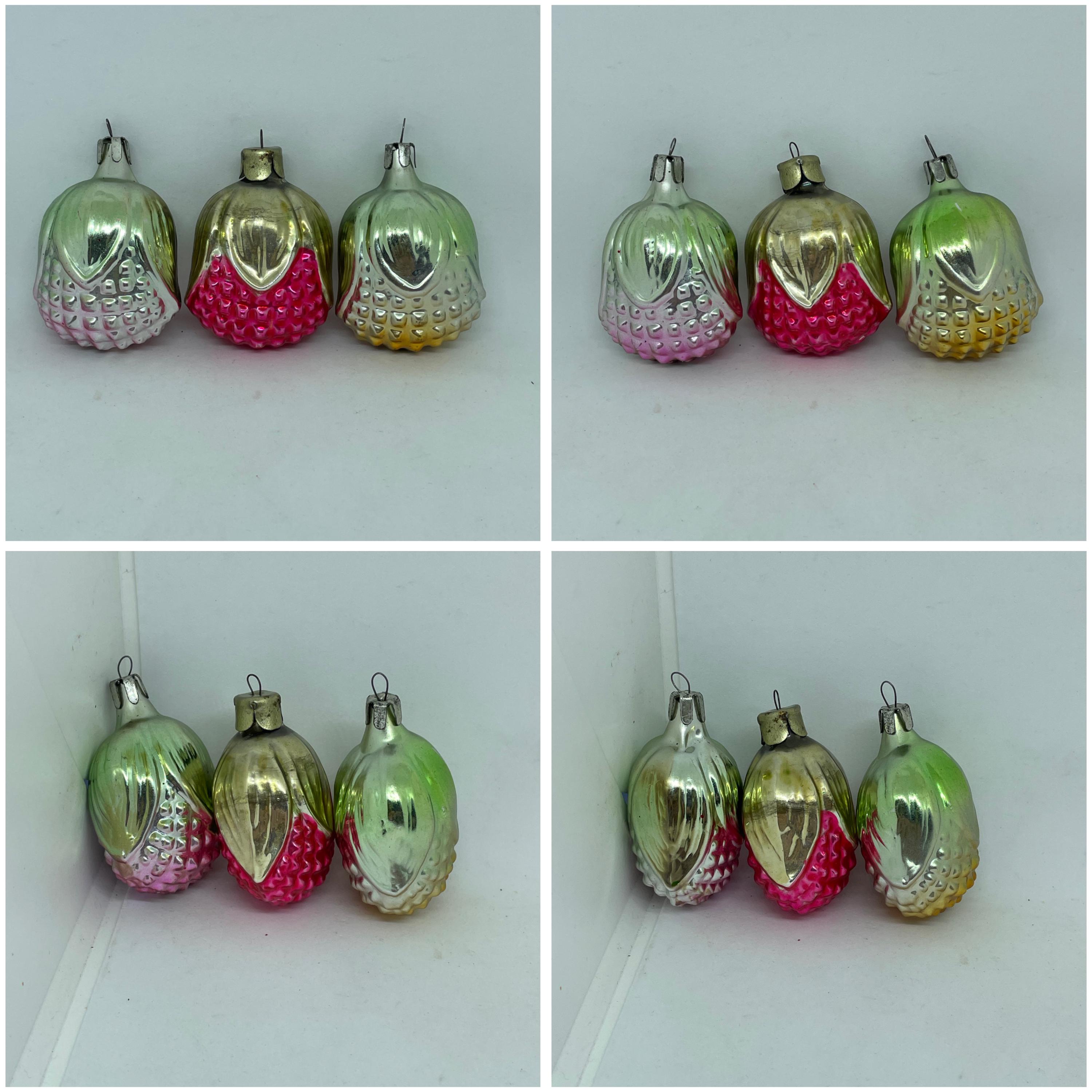 ヴィンテージガラスフラワークリスマスツリーオーナメントセット