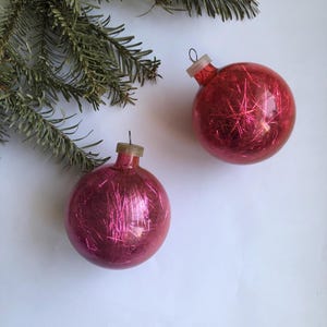 Vintage glass Ball ornaments set of 2 - Christmas tree decor, retro home decor