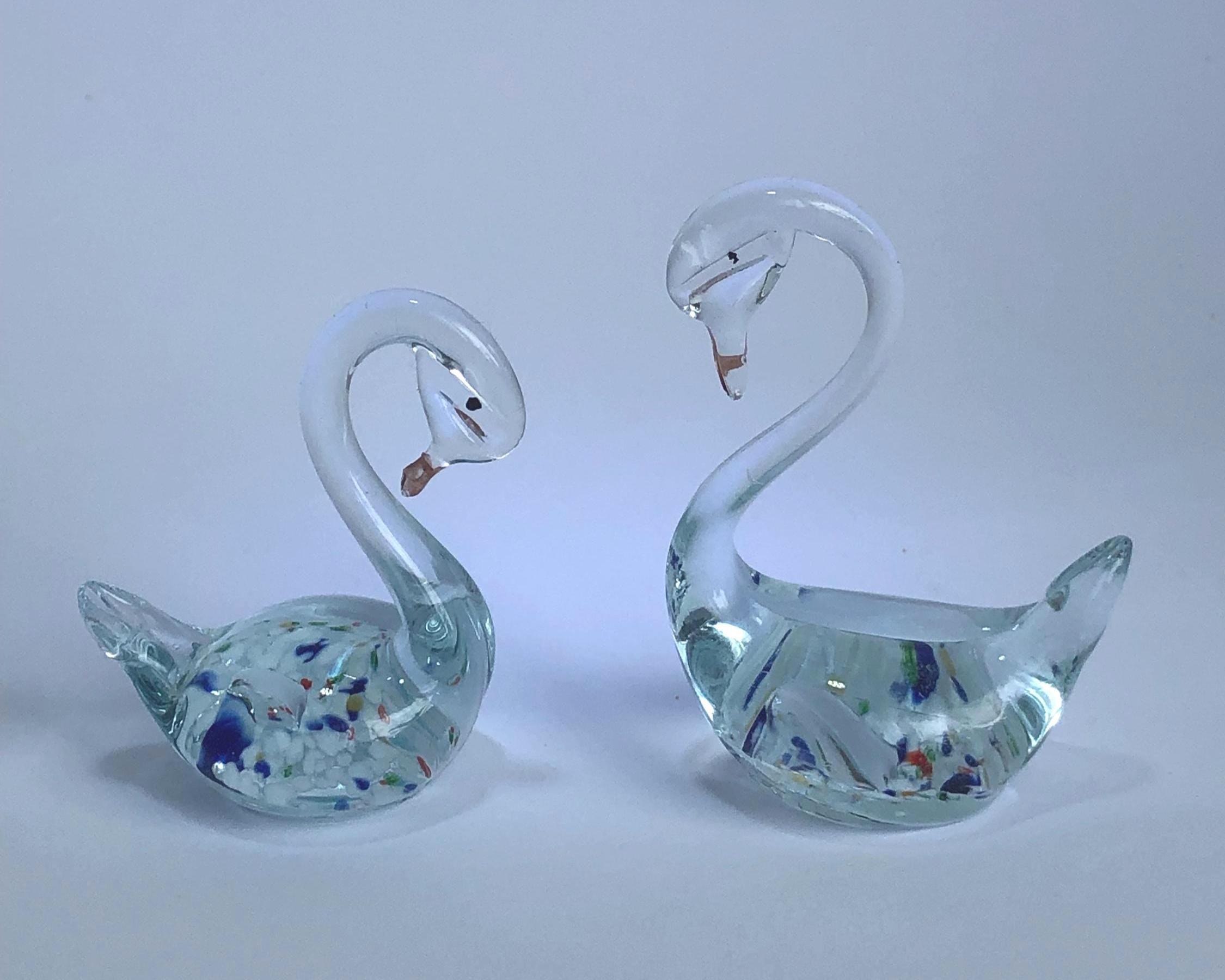 ガラス製 白鳥の置物 セット ヴィンテージガラス製白鳥の置物2個セット – ソビエト美術ガラスの鳥
