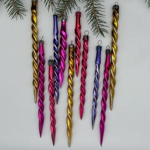 Vintage Twisted Glass Icicle Ornaments – Soviet Christmas Tree Decor – USSR Long Glass Drops