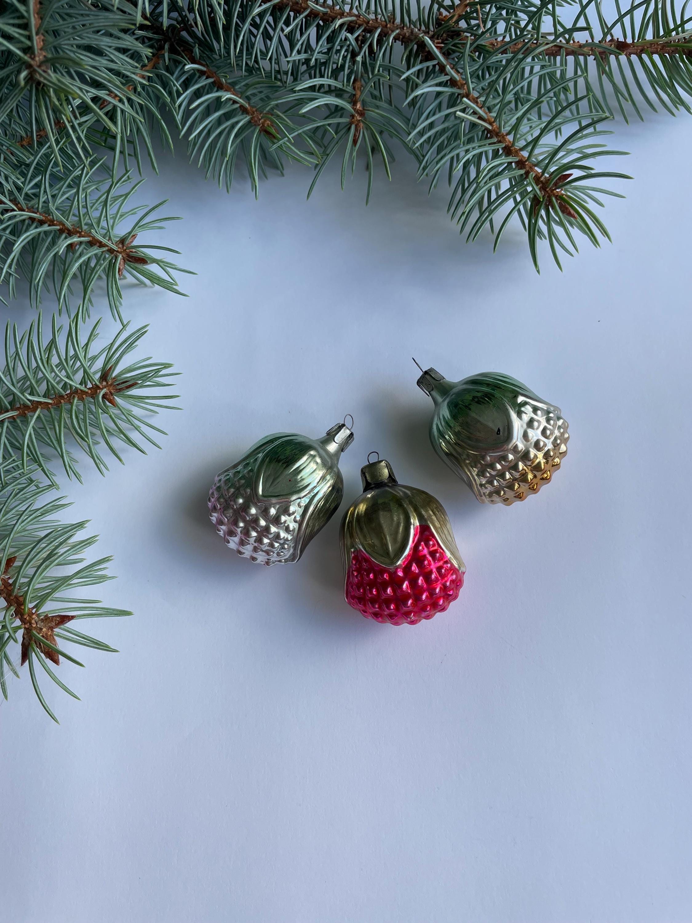 ヴィンテージガラスフラワークリスマスツリーオーナメントセット