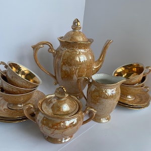 Französisches Vintage Porzellan Teeservice Chodziez für 6 Personen