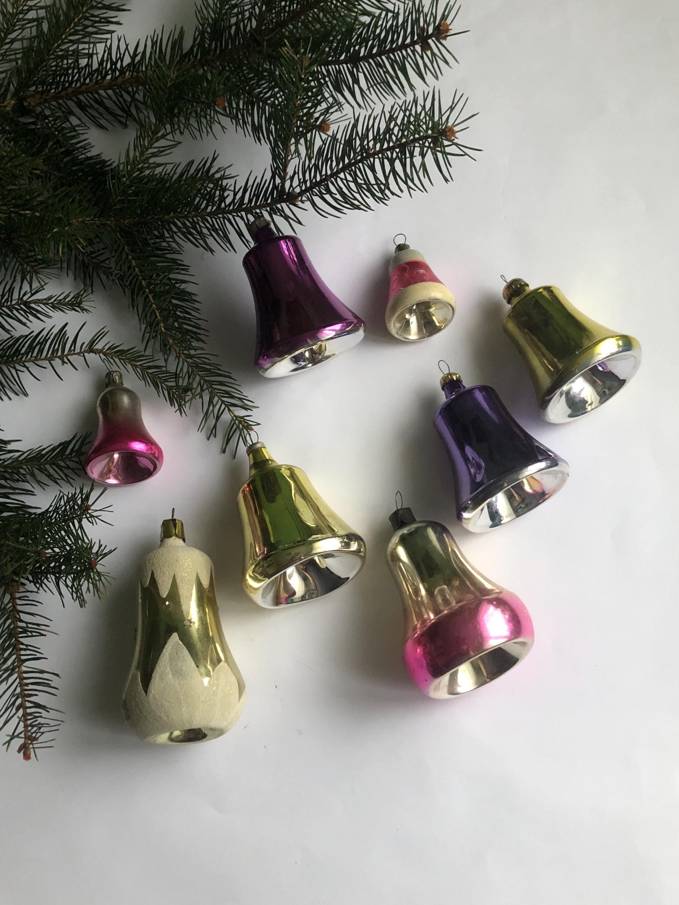 Vintage Glass Christmas Bell Ornaments - Soviet Holiday Decor