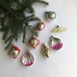 Vintage glass fish and shell ornaments -  Sea world Christmas decor