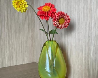 Vintage Yellow Glass Vase - Retro Home Decor