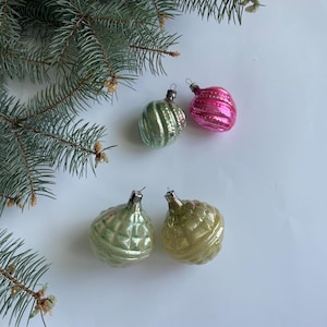 Vintage glass Christmas tree ornaments set - Retro holiday decor -  Set of 2 pieces
